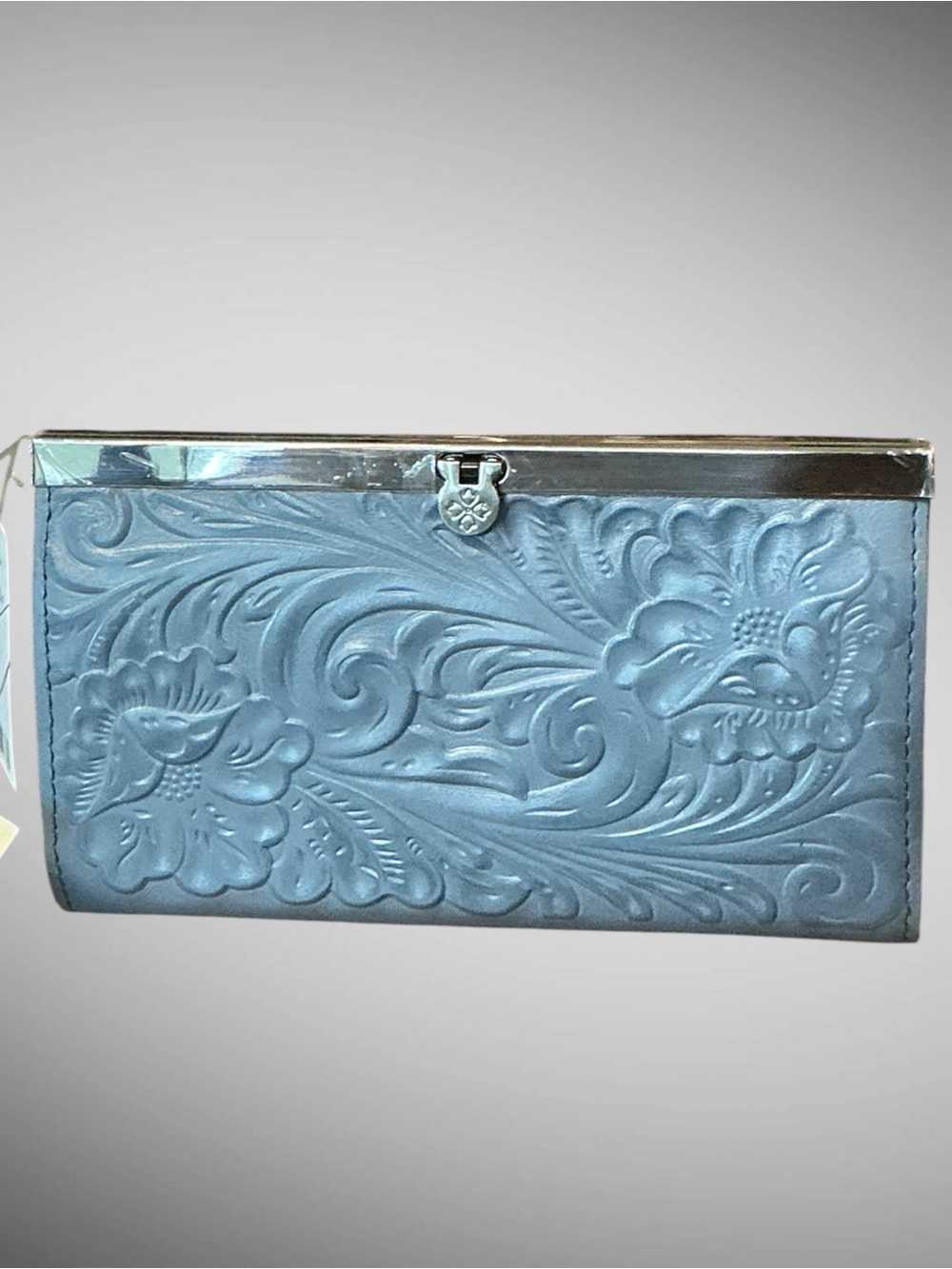 Patricia Nash Cauchy Tooled Leather RFID Wallet Blue Fog NWT